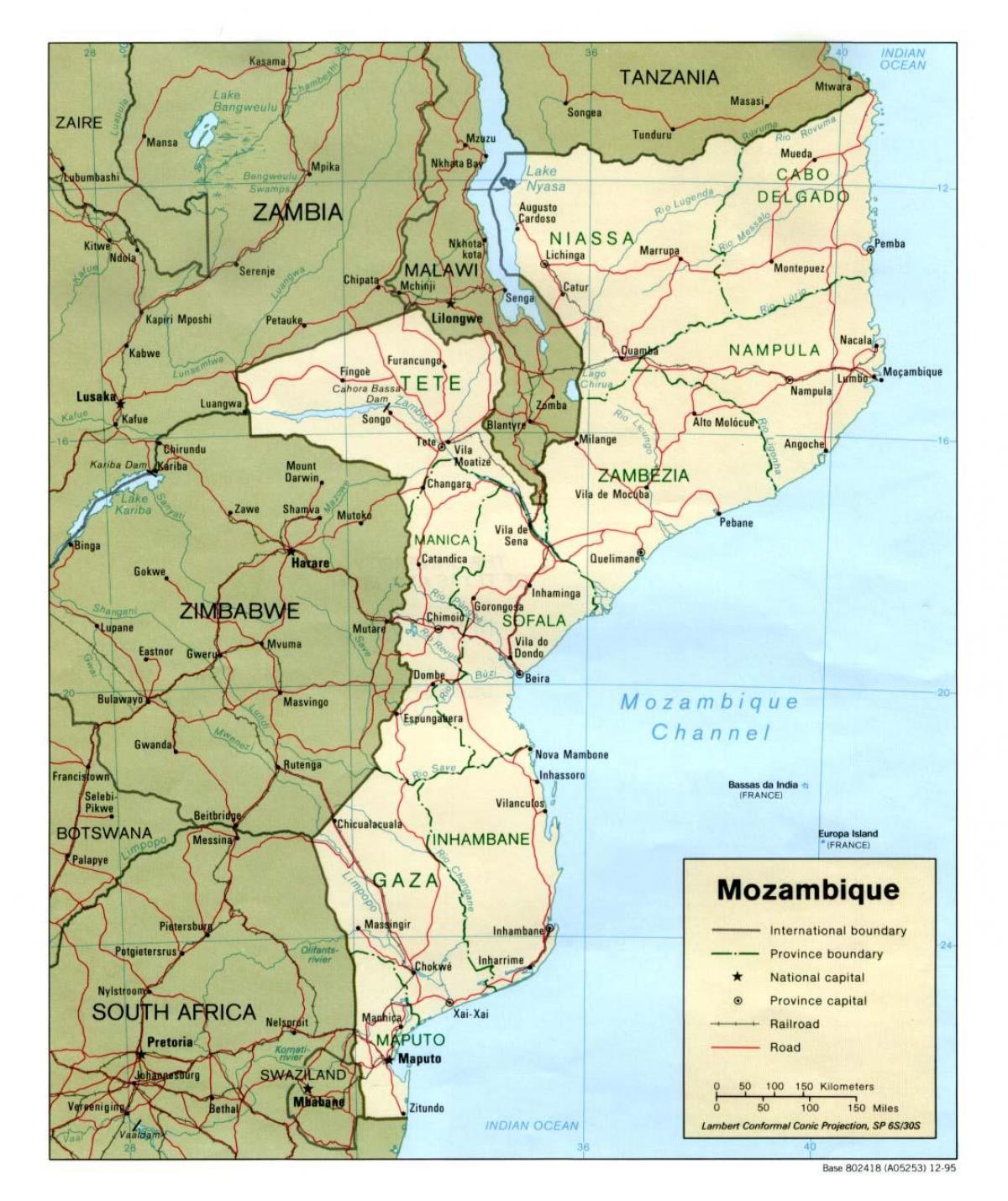Karte von Mosambik Straßen