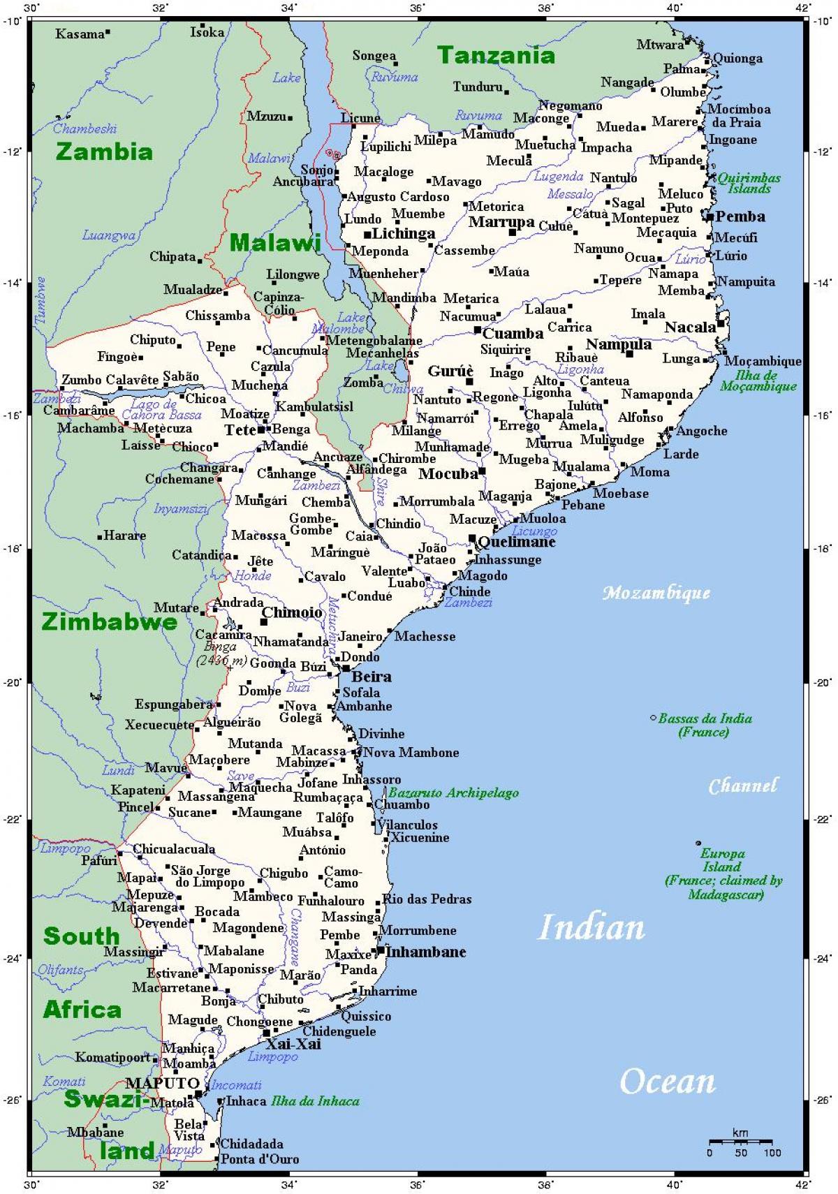 Karte von Mosambik Städten